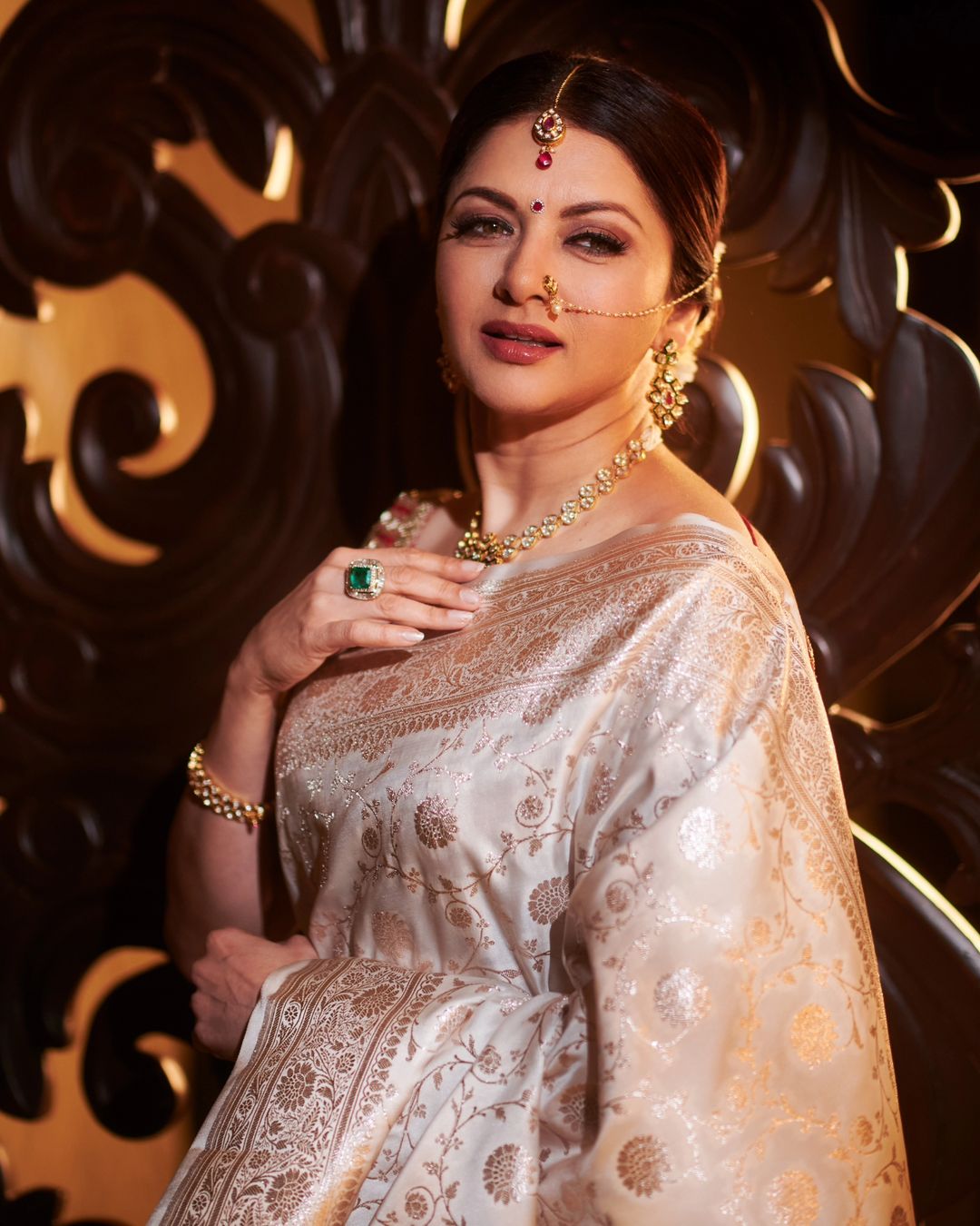 Bollywood Actress Bhagyashree Stills in White Saree